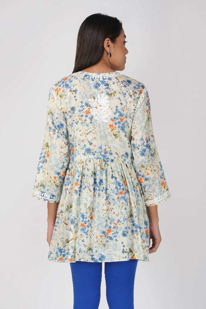 Blue Short Malmal Cotton Chikankari Gown-5.webp